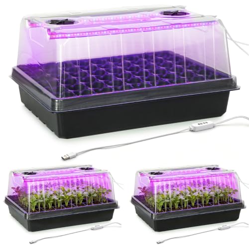 3 Pack Seed Starter Trays with Grow Lights (3p Trays+Domes+54 Cells+Lights)