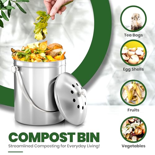 Countertop Compost Bin 1 Gallon (1 Gallon (Pack of 1) / Silver)