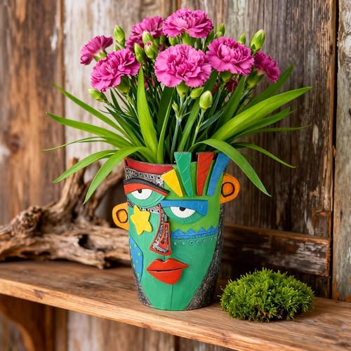 Abstract Face Planter Pot (Green)