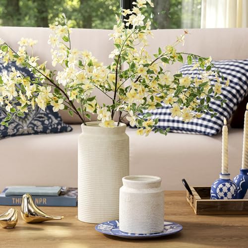 Ceramic Flower Vase 12 inch Farmhouse Rustic Vase for Home Decor Handcrafted Pottery Tall Terracotta Vases for Dining Table Decor Fireplace Living Room Bathroom Wedding Centerpiece (01-l-antique Off White)