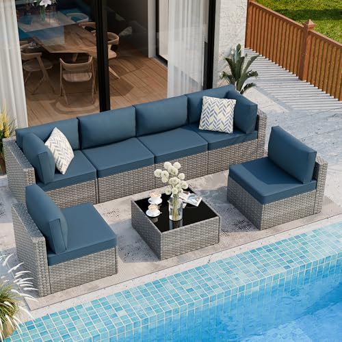 7 Pieces Outdoor Patio Furniture Sets (Aegean Blue/7 Pieces)