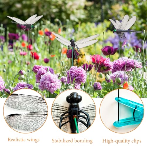 10 Pcs Dragonfly Clips Black Artificial Realistic 3D Dragonflies (10 Count)