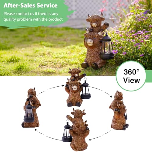 Highland Cow with Solar Lantern Garden Statue (Brown Highland Cow)