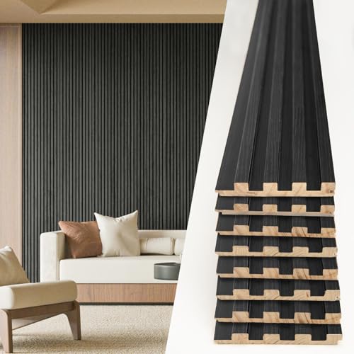 108 x 5.7 Inch Slat Wood Wall Paneling for Interior Decor (8Pcs-108 x 5.7 Inch / Slat Black)