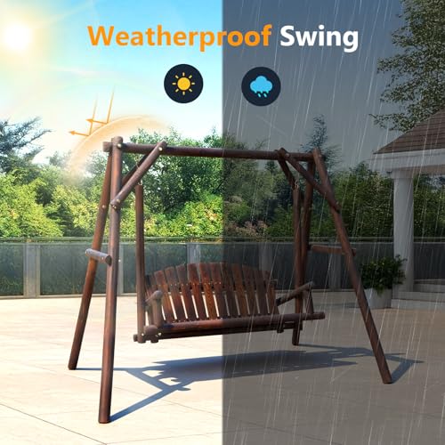 880 LBS Wooden Porch Swing with A