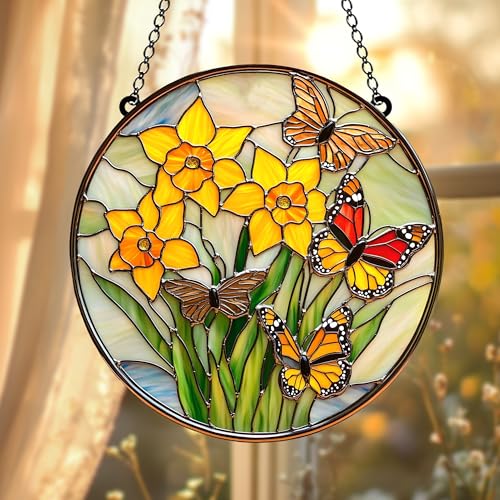 Daffodil Birth Flower Acrylic Suncatcher Floral Window Hanging Birthday Gift for Mom (1-fba-evg-c020-g / 6")