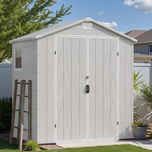 6X4 FT Resin Outdoor Storage Shed with Floor (Light Gray / 6x4)