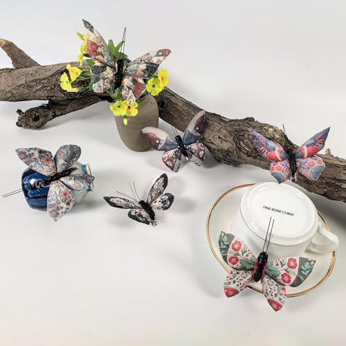 Artificial Feather 3D Butterfly Party Decorations Set of 12 with Clip 12 Color Ornaments for Christmas Tree (D Clip)