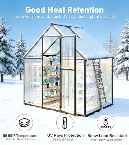6x4FT Outdoor Polycarbonate Greenhouse with Roof Vent (Dark Gray / 6×4FT)
