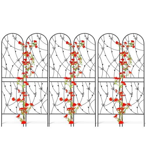 6 Pack Metal Garden Trellis 6FT Outdoor Garden Fence Rustproof Trellis for Climbing Plants Support Roses Flower Lawn Decoration (6 Count)