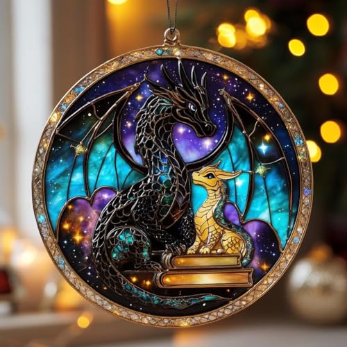 Fantasy Dragon Acrylic Suncatcher Ornament Book Lover Gift Fantasy Fans Decor for Readers (1-fba-ett-evg-b509-o.1 / 8")