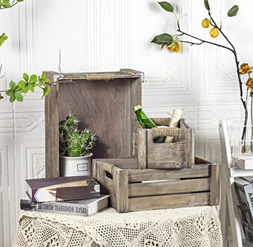 Set of 3 Rustic Wood Nesting Crates (Rustic Gray)