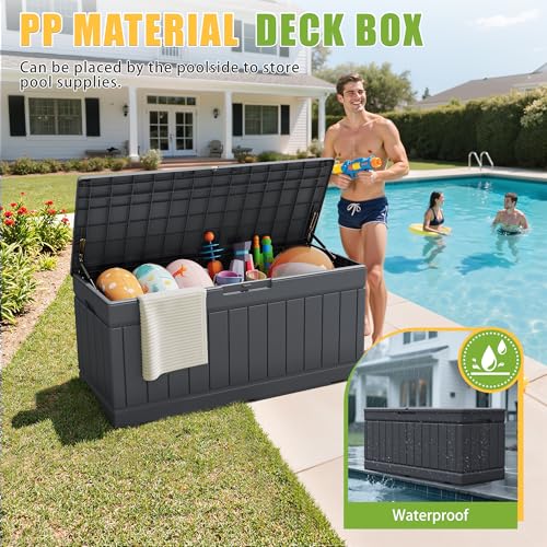 Outdoor Storage Box 82 Gallon Storage Bin with Lid for Patio Furniture (Gray / 82 Gallon)
