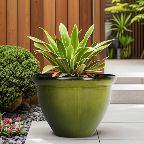 Garden 12 Inch Dia. Round Green Plastic Planters with Drain Holes (4-Pack 12 in. / Green)