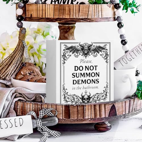 Halloween Home Bathroom Decor Wooden Box Sign 5 x 5 Inches (White 1621 / Wooden box（5.1 x 5.1 inches）)