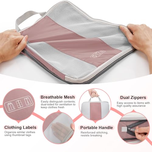 10 Set Compression Packing Cubes for Travel Essentials (Light Coral)