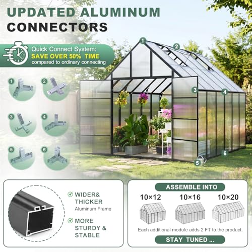 12x10x10 FT Polycarbonate Greenhouse for Outdoors w