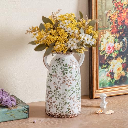 11.2" Rustic Ceramic Vase (06-green and Beige-11.2 in)