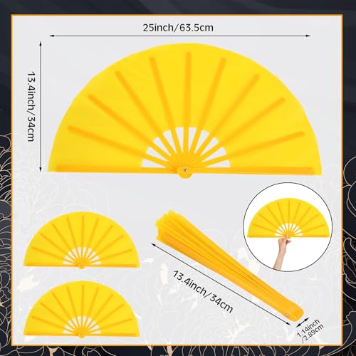 4 Packs Large Folding Hand Fans (Vivid Yellow)