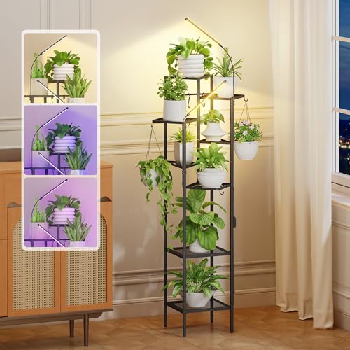 8 Tier Black Plant Stand with Grow Lights (Black / 8-Tier with grow light)