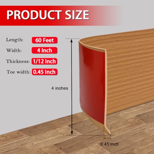 Vinyl Wall Base Rubber Baseboard Molding Trim Self Adhesive 4" Wide (Yellow Wood Grain / 4in x 60ft)