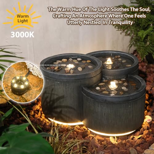Small 3 Tier Outdoor Water Fountain with Smoothing Flow Black Gray (11.02-Gray / 11.02-gray)