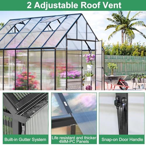 12x10x10 FT Polycarbonate Greenhouse for Outdoors w
