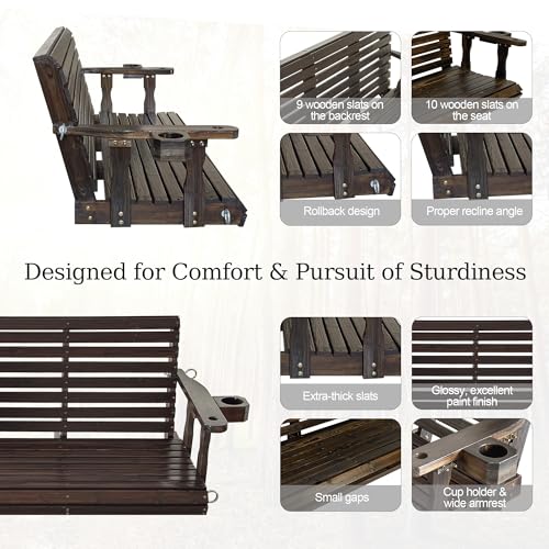 Wooden Porch Swing (Deep Brown / 5.5 FT Extra Large)
