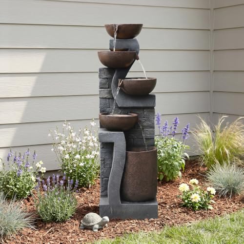 42" Tall Outdoor Fountain with LED Lights (Gray-42)