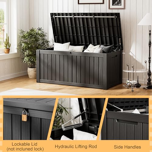 160 Gallon Outdoor Storage Box Waterproof Deck Box for Patio (Black / 160 Gallon)