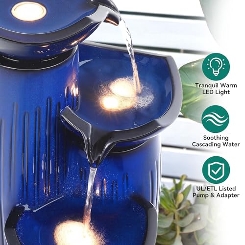 Autodaya 30" H Modern Ceramic Outdoor Water Fountain (Cobalt Blue Fluted-30"h)