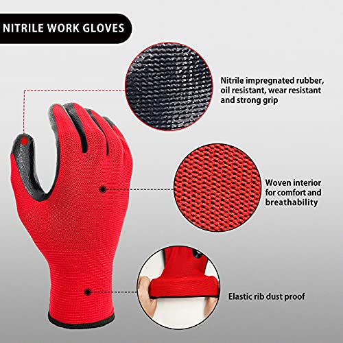 Nitrile Coated Work Gloves for Men & Women (12 Count)