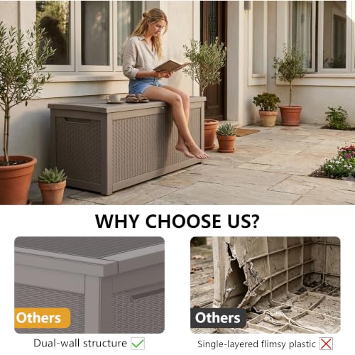325 Gallon Outdoor Storage Box Waterproof Lockable Resin Deck Box Large (Grey / 325 Gallon)