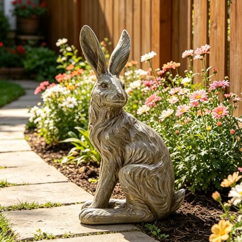 Outdoor Rabbit Garden Statue 12 Inch Grey Bunny Yard Decor (Gray 2)