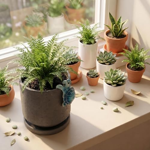 Ceramic Plant Pot with Cute Resin Figure for Idoor Plants (Charcoal Gray+bt / 5.7 Inch)