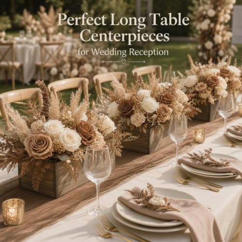 2 Set Wood Boxes for Centerpieces 12x4 Inch Rectangle Wooden Planter Box Rustic Wooden Planters with Removable Plastic Liner Floral Foam Blocks for Christmas Wedding Garden Decor (12 X 4 Inch / Brown)
