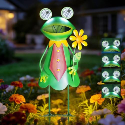 Solar Frog Garden Statue with Blinking LED Eyes Gifts for Women (Solar Eyes Frog / 21 IN-1 PC)
