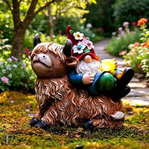 Garden Gnomes Decor Outdoor Statues (Highland Cow-M)