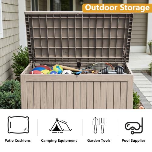 280 Gallon Outdoor Storage Box Waterproof Lockable Resin Deck Box Large (Grey / 280 Gallon)