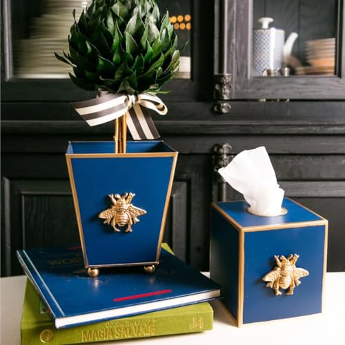 Blue & White Bee Planter (Navy Blue Gold Bee / Square)