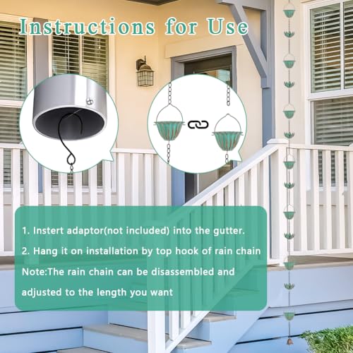 10.4FT Lotus Rain Chains for Outside (Green Lotus)