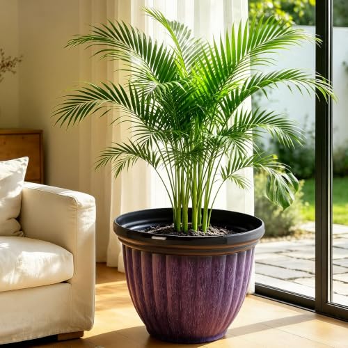 15" Large Planters for Outdoor Plants Set of 2 Plastic Flower Pots (15"-gradient Purple)