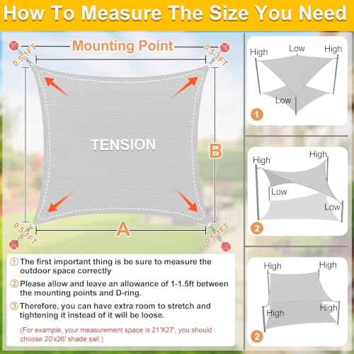 24'X24' Sun Shade Sail Gray Curved Rectangle (Gray / 2 4' X 2 4')