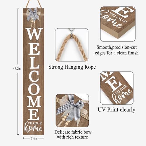 Vertical Wood Welcome Sign 47.2x7.8 Inch Farmhouse Rustic Decor for Front Porch (Natural / 7.8" x 47.2" / Welcome To Our Home)