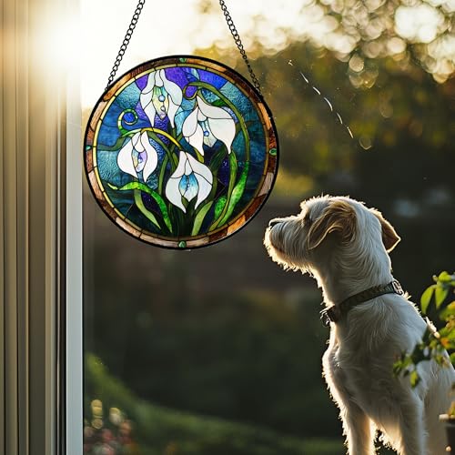 White Lily Stained Glass Window Hanging Suncatcher Gifts for Women 7.8" (7.8x7.8 IN)