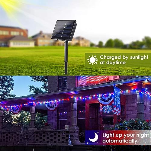 Solar String Lights Outdoor (Red White Blue / 2 Pack(100LED))