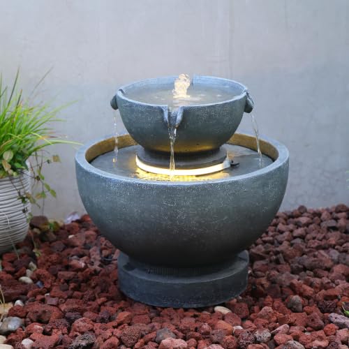 Small Modern Outdoor Water Fountain with Led Lights (15.75H-GRAY / 15.75h-gray)