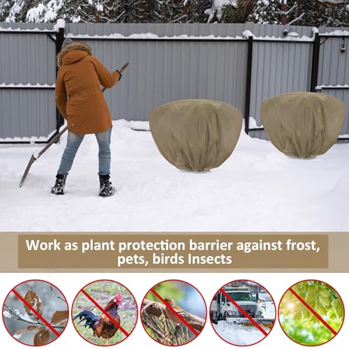 18 Pcs Winter Plant Covers Freeze Protection 39.4x23.6 Inch Horizontal Shrub Tree Plant Protection Bags Frost Blanket with Drawstring for Fall Winter Outdoor Garden Planting (Brown)