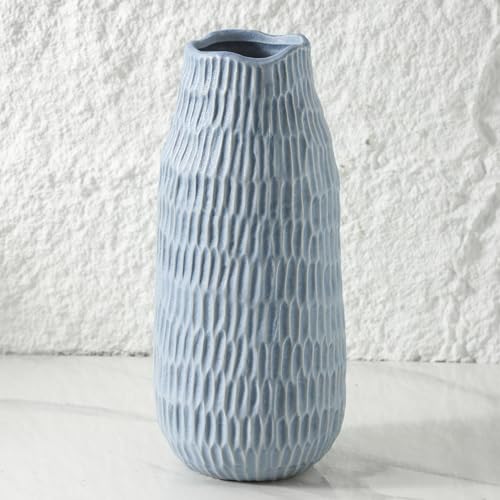 12.6 Inch Mat Blue Modern Handmade Ceramic Vase (Mat Blue-12.6inch)