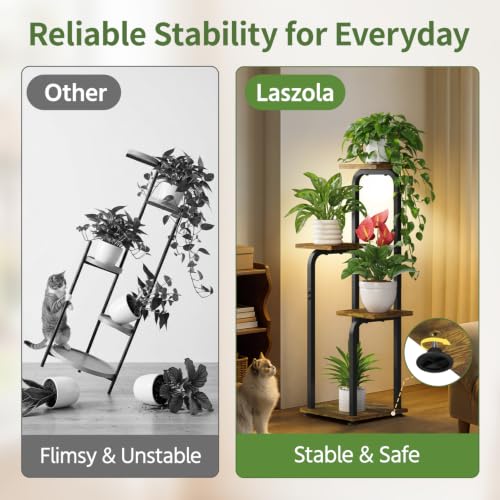 Plant Stand Shelf Tall for Indoor Corner with Lights (Classic Brown-Black with Lights / 4 Tier)